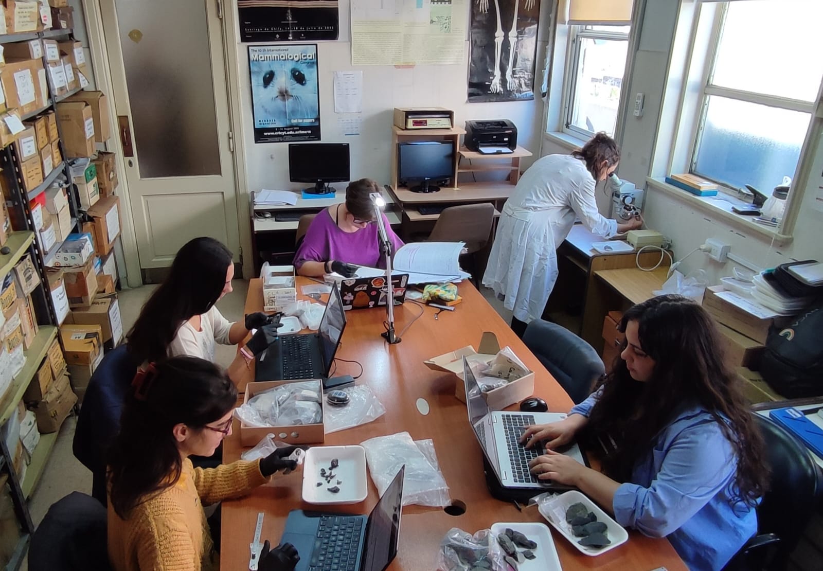 Análisis macroscópico de artefactos líticos. Foto: Área Arqueología IMHICIHU. Creative Commons.