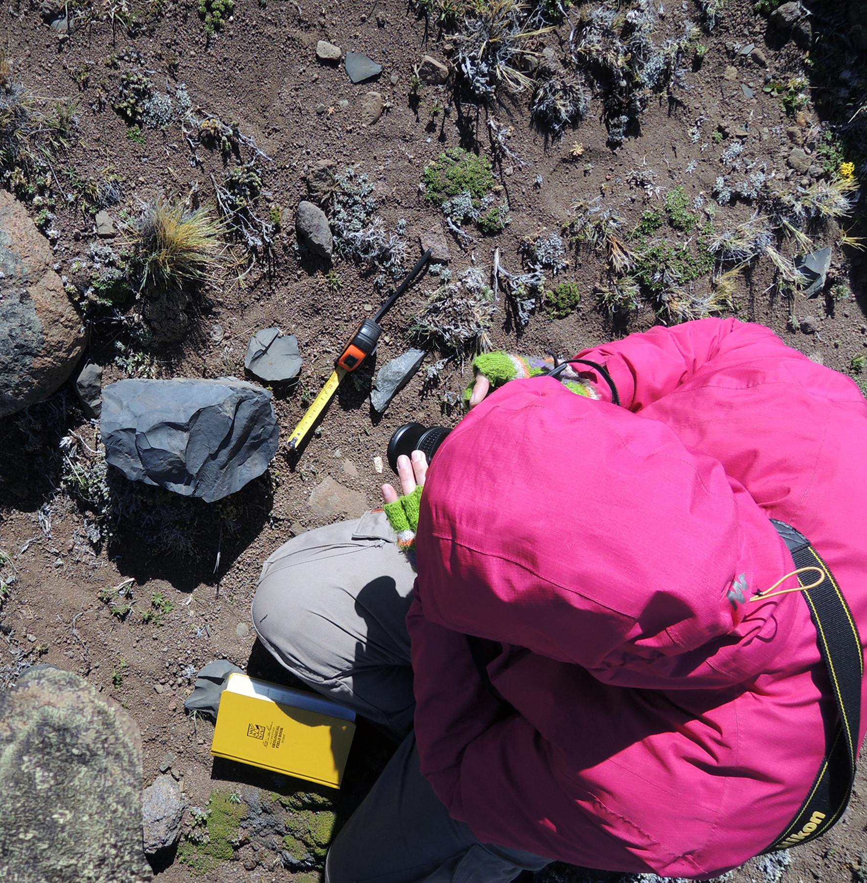 Catalina Balirán muestreando núcleos de lutita en la localidad arqueológica La Verdadera Argentina. Foto: K. Borrazzo. Creative Commons.